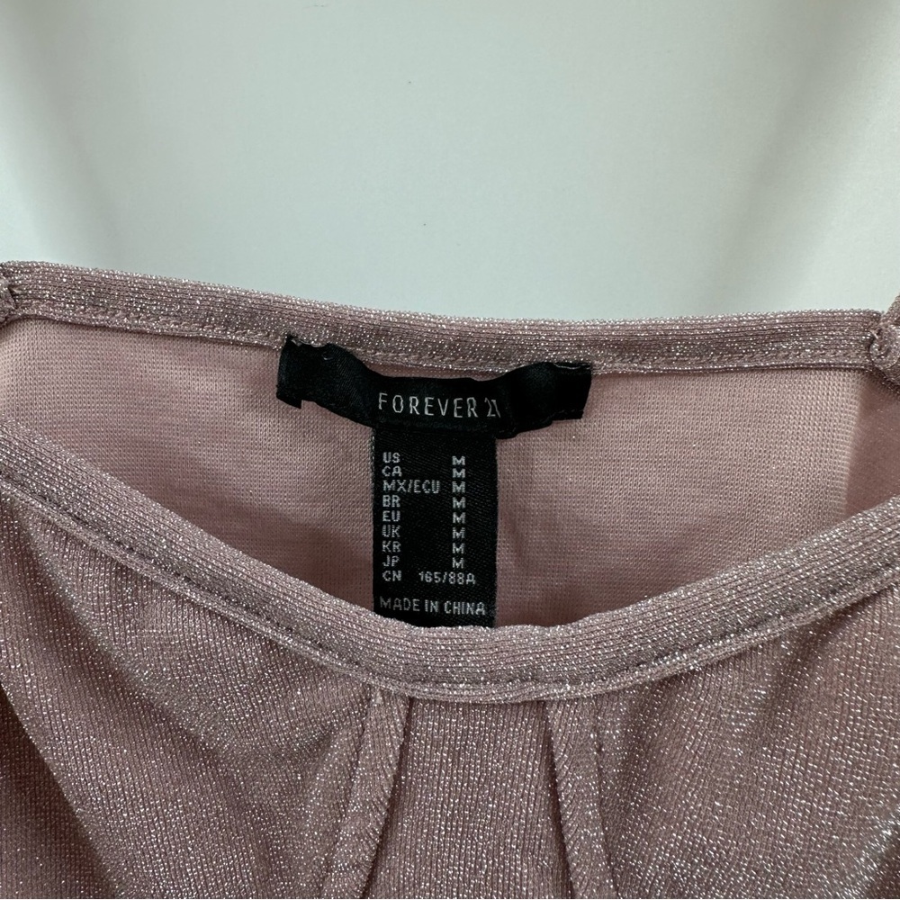 Forever 21 Light Mauve Glittery Cropped Tank Top – Spaghetti Straps, Size Medium - Picture 3 of 5